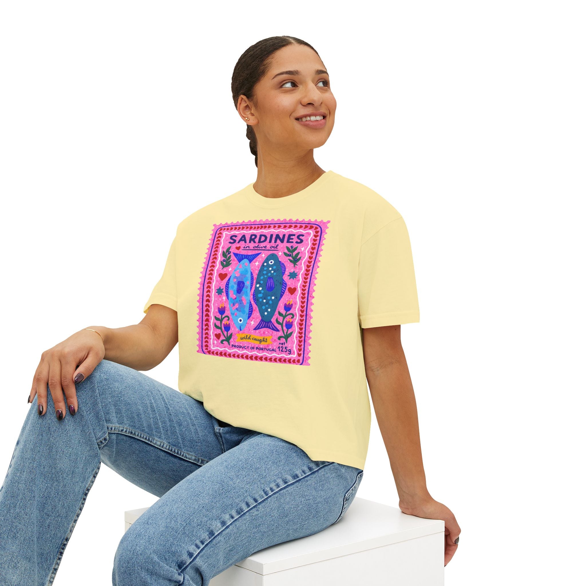 Sardines Vintage Label Boxy Tee - multi color options